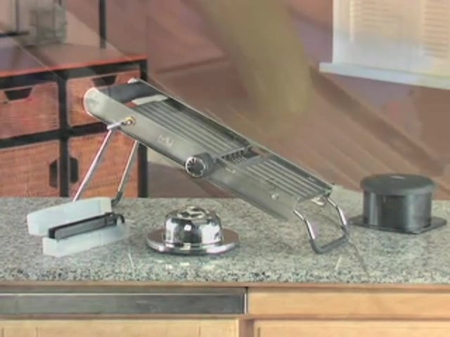 Pro Stainless Steel Mandoline Slicer with BONUS Food Pusher / Receptacle - image 1 from the video